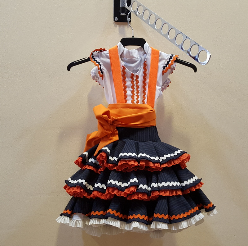 OFERTA CONJUNTO FLAMENCA NIÑA - Modelo raya campera marino-Naranja - PEDROCHE GITANA