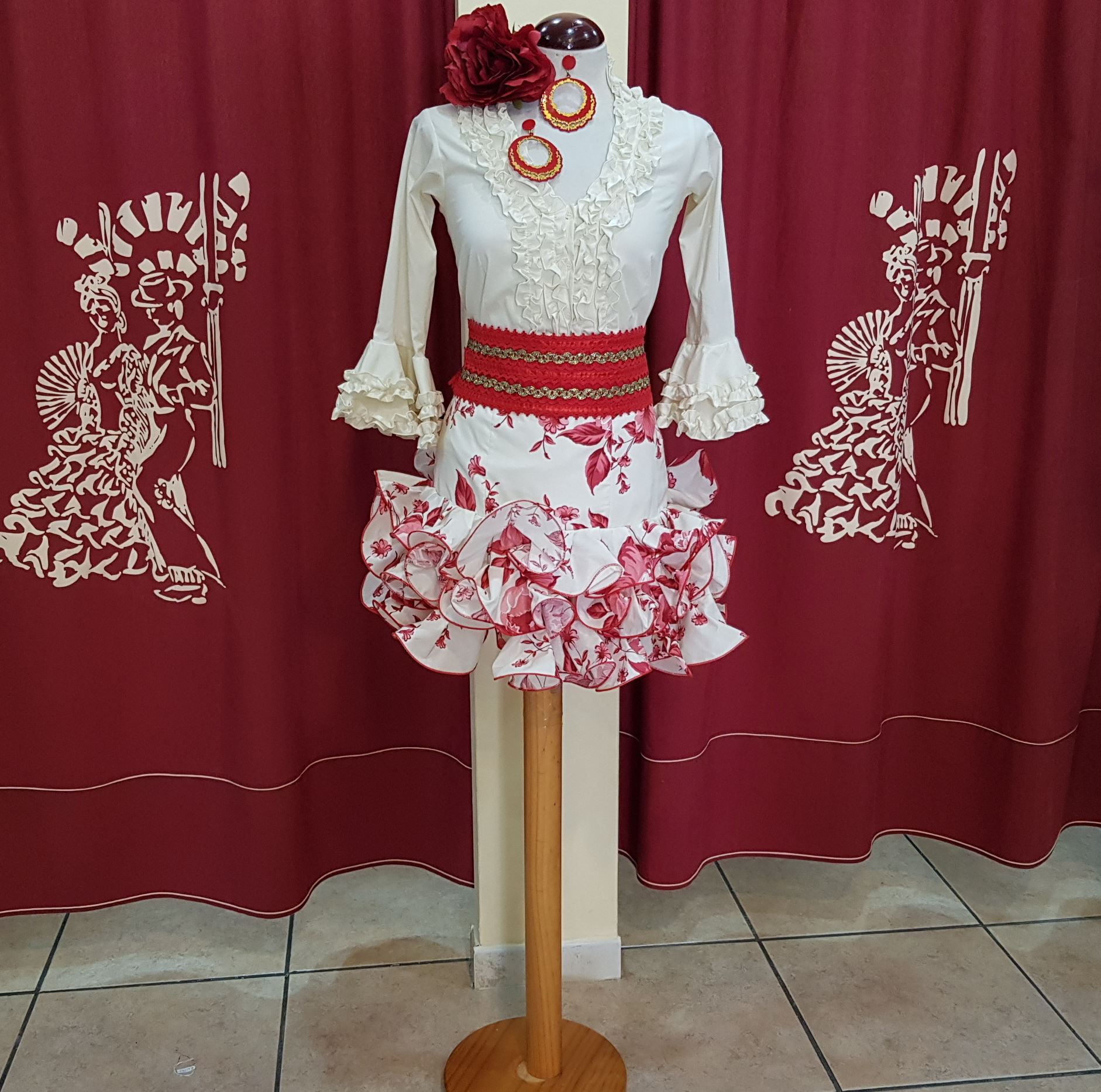 FALDA FLAMENCA SEÑORA - Modelo Arena Estampado Rosa-Beige