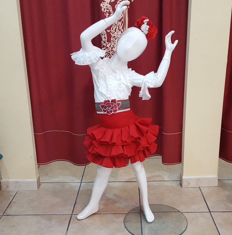 FALDA CORTA FLAMENCA NIÑA - Modelo PEDROCHE Roja - PEDROCHE GITANA