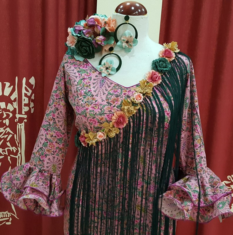 VESTIDO FLAMENCA ECONOMICO SEÑORA - Modelo Cabra Tul Buganvilla - PEDROCHE  GITANA Y FLAMENCO