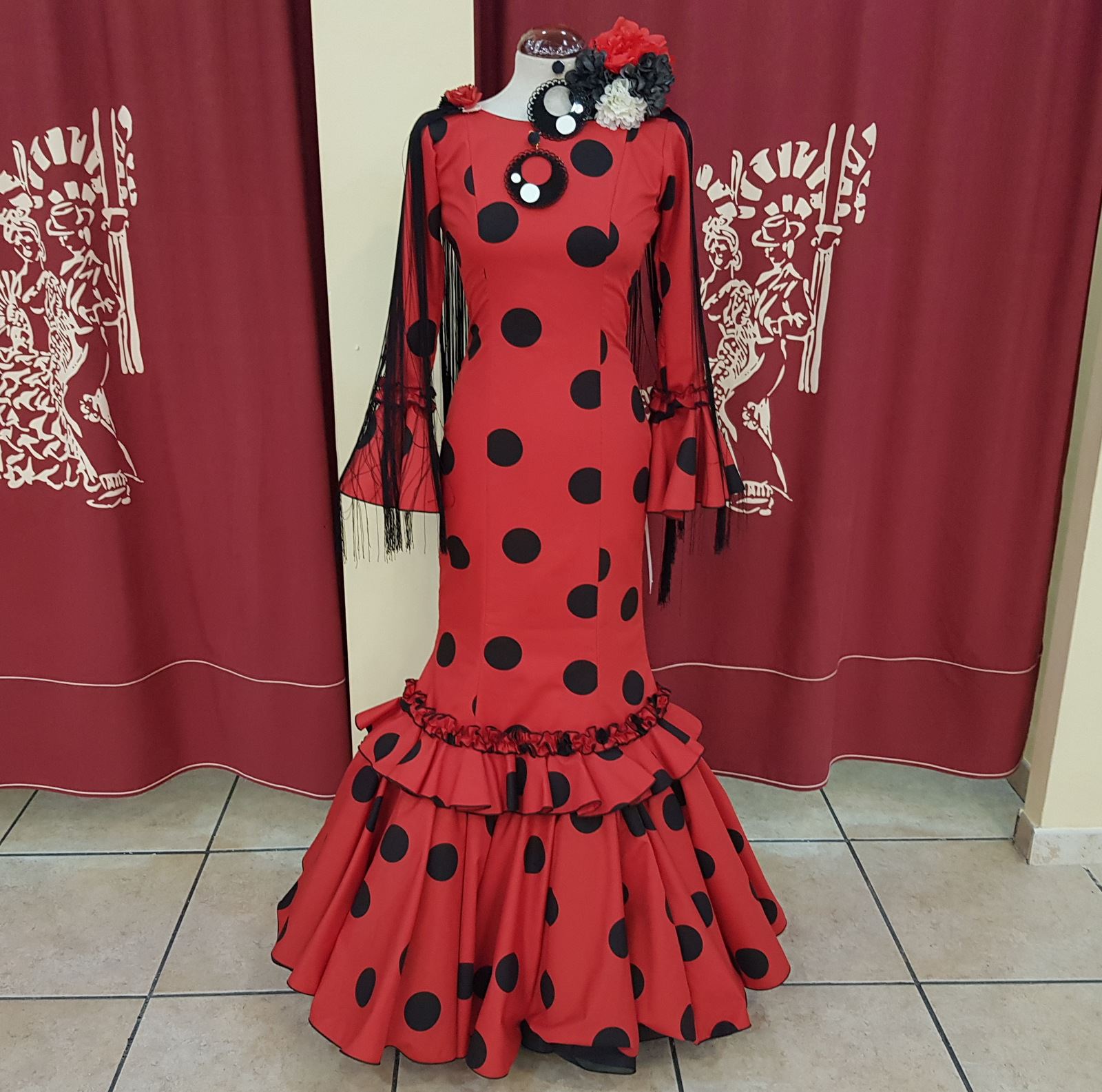 VESTIDO FLAMENCA SEÑORA - Modelo Marbella Plumeti Rojo - PEDROCHE