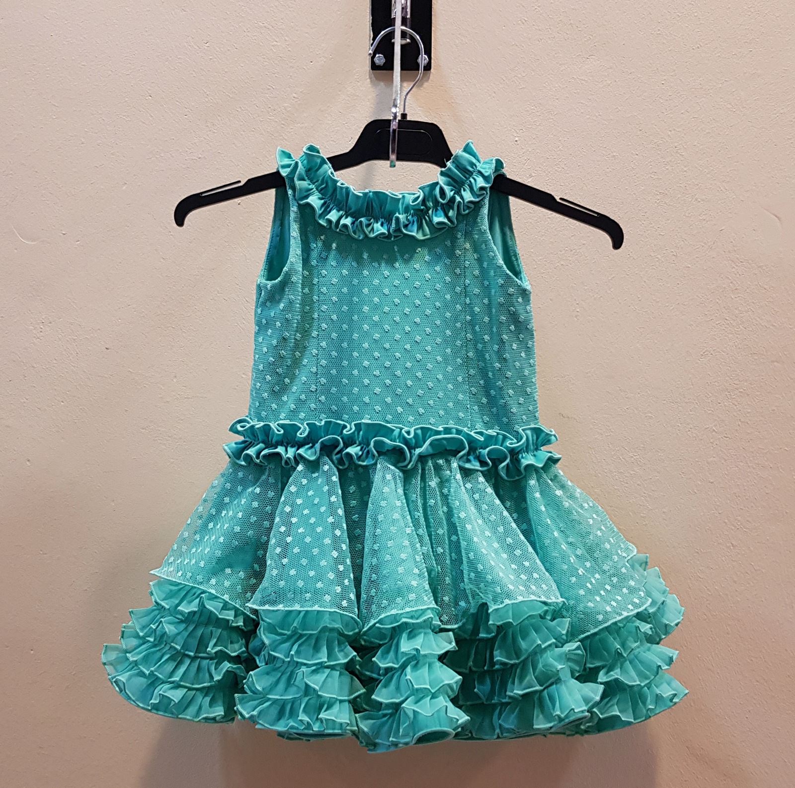 VESTIDO FLAMENCA CORTO NIÑA - Modelo Valentina Plumeti Verde Agua - Y FLAMENCO