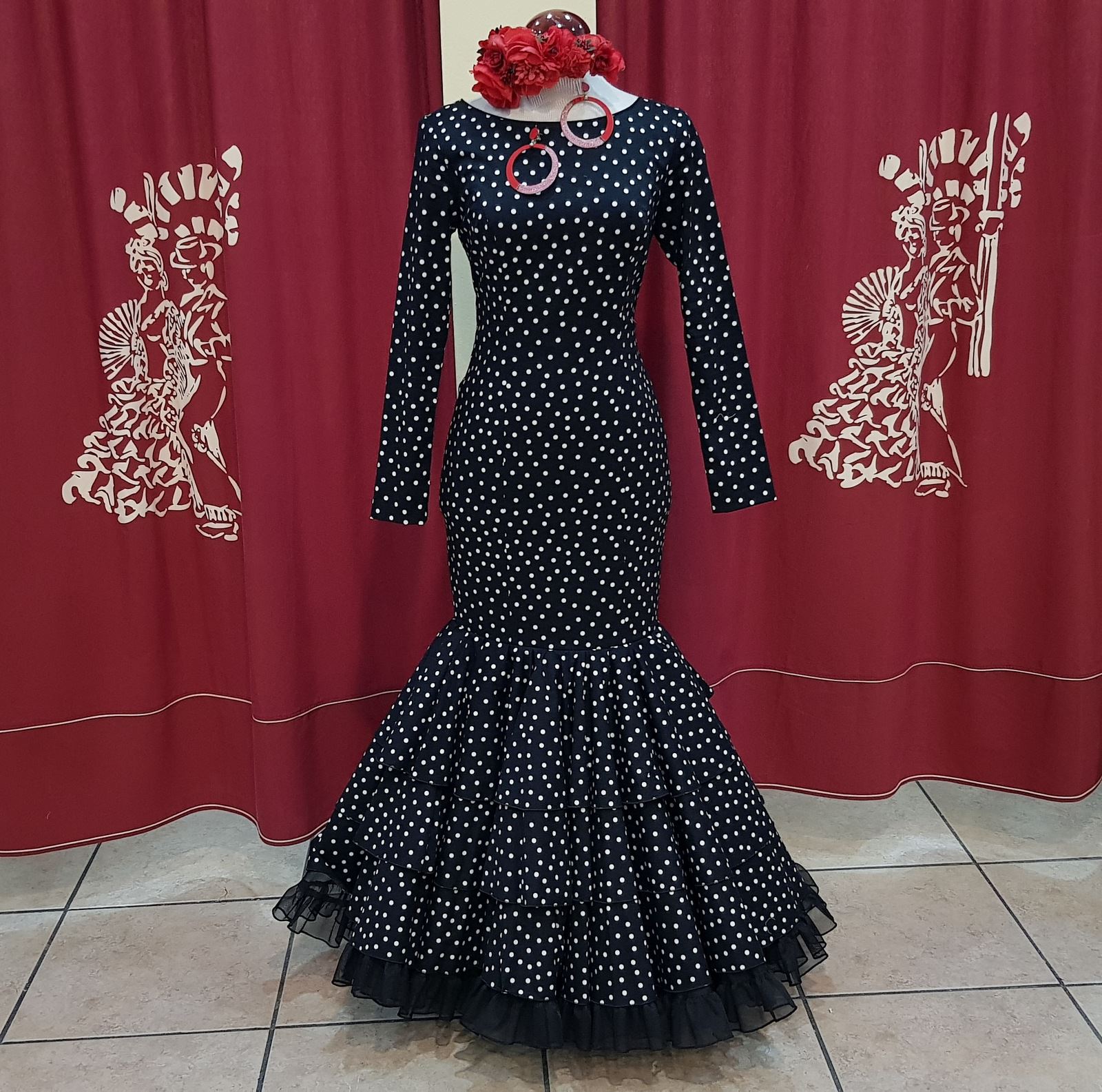 VESTIDO SEÑORA - Modelo Albero Negro Lunar - GITANA Y FLAMENCO