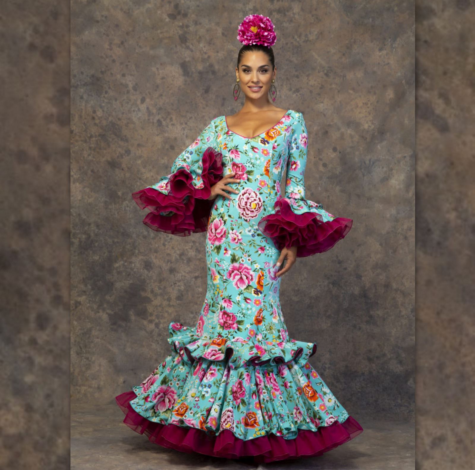 VESTIDO FLAMENCA SEÑORA - Modelo Guapa Estampado Aguamarina - PEDROCHE  GITANA Y FLAMENCO