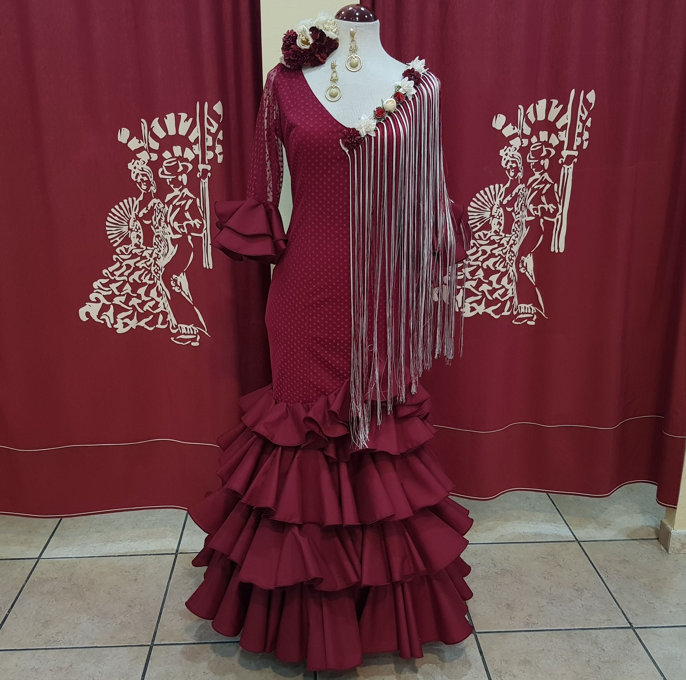 VESTIDO FLAMENCA SEÑORA - Modelo Marbella Plumeti Azulon - PEDROCHE GITANA  Y FLAMENCO