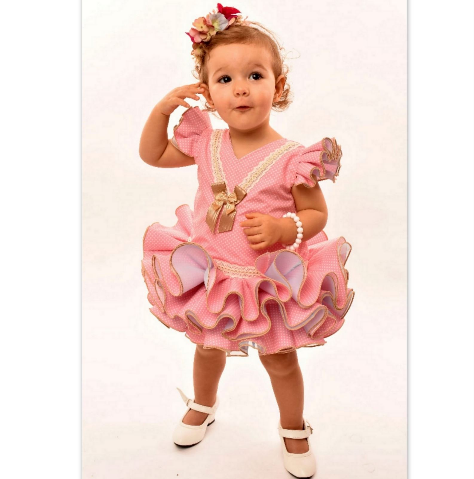 VESTIDO FLAMENCA NIÑA - Modelo Bianca+Bragua Rosa Bebe - PEDROCHE GITANA Y  FLAMENCO