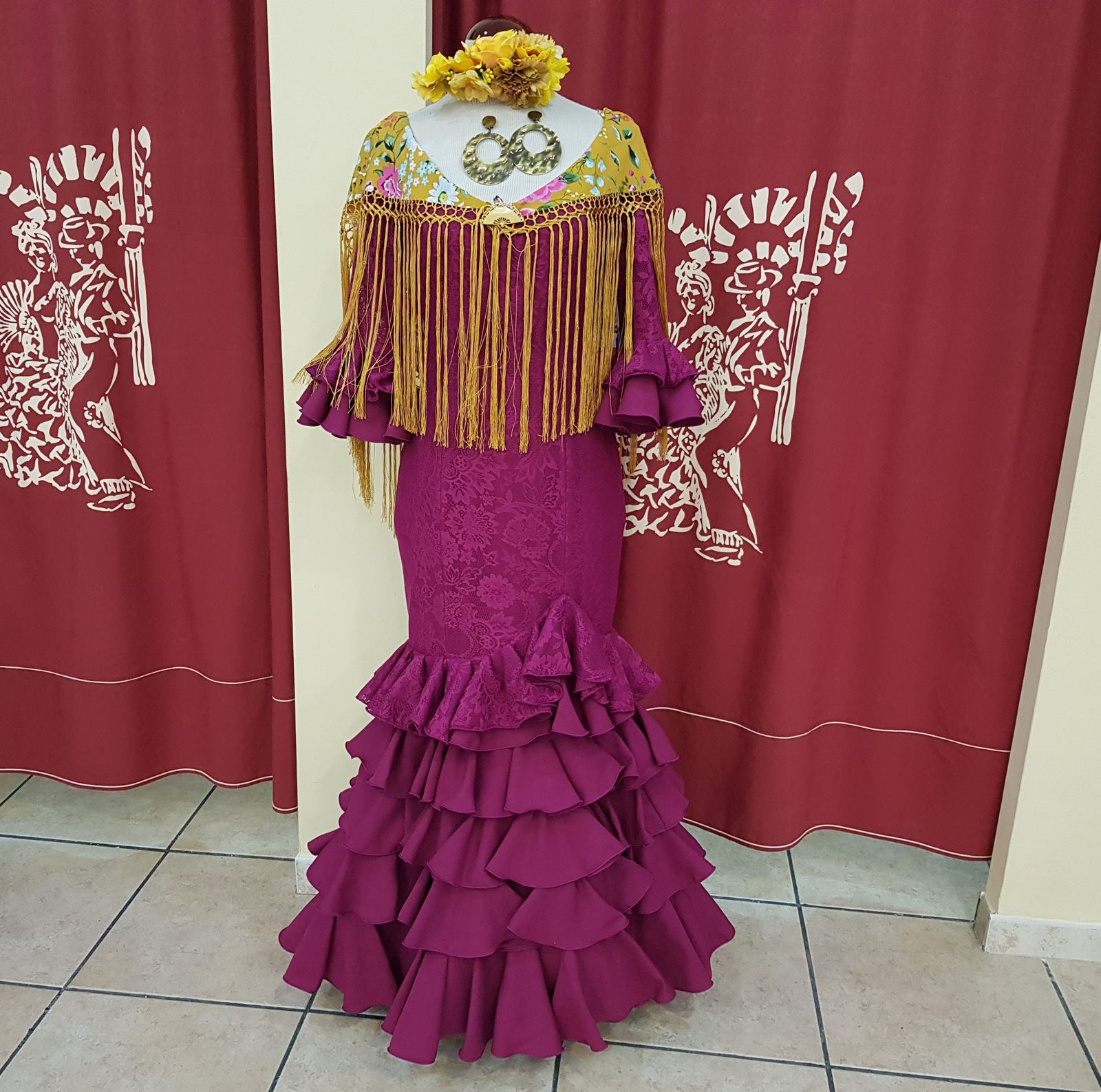 VESTIDO FLAMENCA ECONOMICO SEÑORA - Modelo Cabra Tul Buganvilla - PEDROCHE  GITANA Y FLAMENCO