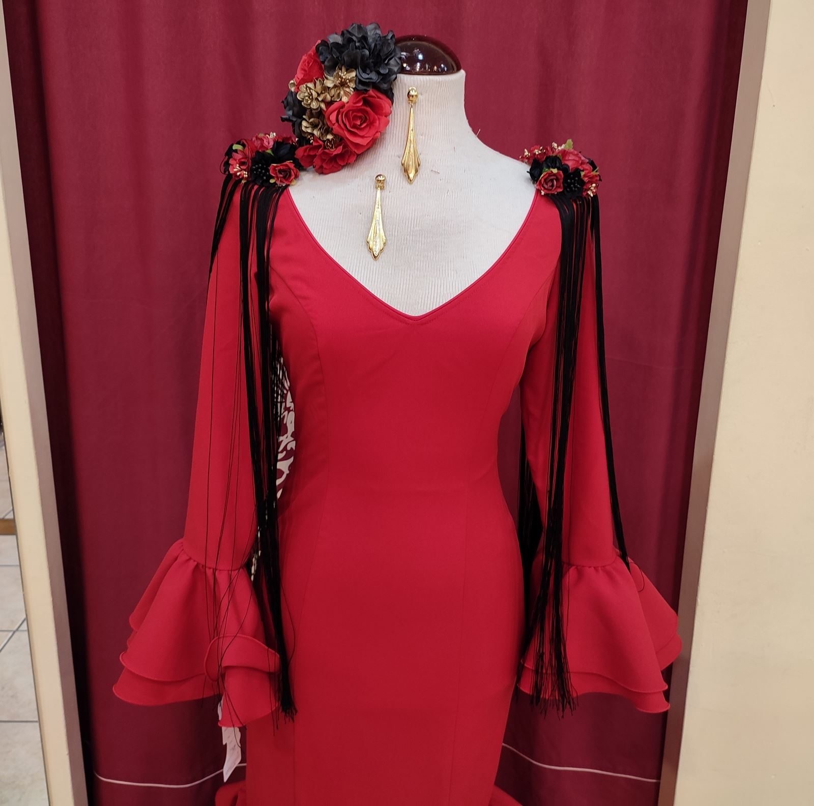 VESTIDO FLAMENCA SEÑORA - Modelo Marbella Plumeti Rojo - PEDROCHE