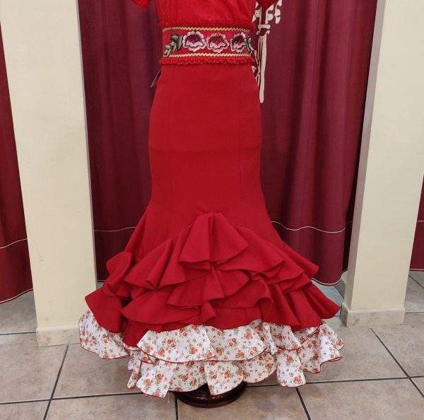 Falda Modelo MIS (Talla 40) Rojo-Estampado Beige