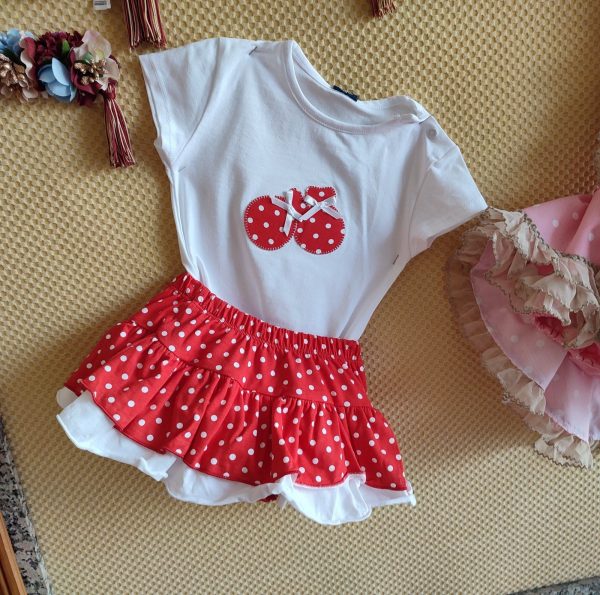 Conjunto Modelo CASTAÑUELAS Rojo Lunar Blanco - Imagen 2