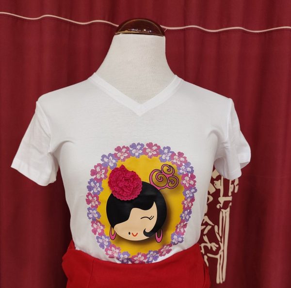 Camiseta Modelo PEDROCHE (Talla S) Blanca-Amarillo-Fucsia