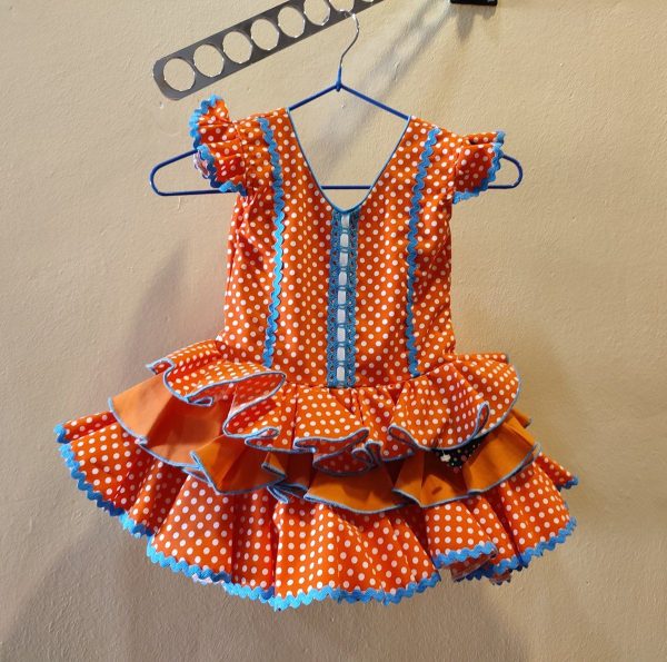 Modelo FLAMENCO Tres Volantes (Talla 2) Naranja Lunar Blanco