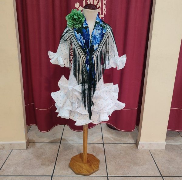 Vestido Flamenca Niña EMMA Blanco Lunar Celeste