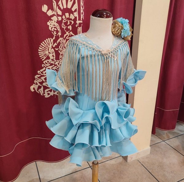 Vestido Flamenca Niña EMMA Celeste - Imagen 3