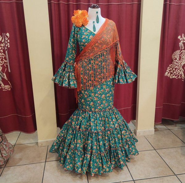 Modelo AURORA Estampado Rosas Naranja-Aguamarina
