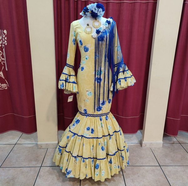 Modelo AURORA CREPE (Talla 42) Estampado Mostaza-Azulon