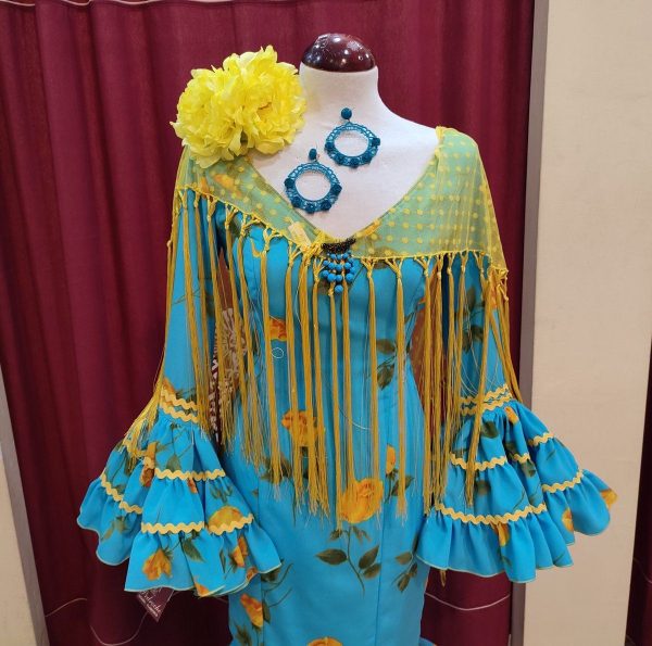 Modelo AURORA CREPE (Talla 36) Estampado Turquesa-Amarillo - Imagen 2