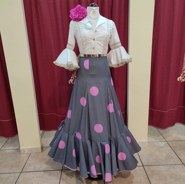 Falda Modelo ROMERIA (Talla 38) Gris Lunar Rosa - Imagen 2