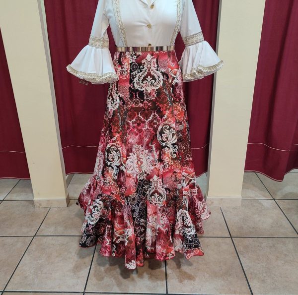 Falda Modelo ROMERIA (Talla 44) Estampado Clasico Coral-Negro