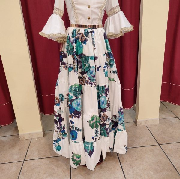 Falda Modelo CANASTERA (Talla 36) Estampado Blanco-Aguamarina