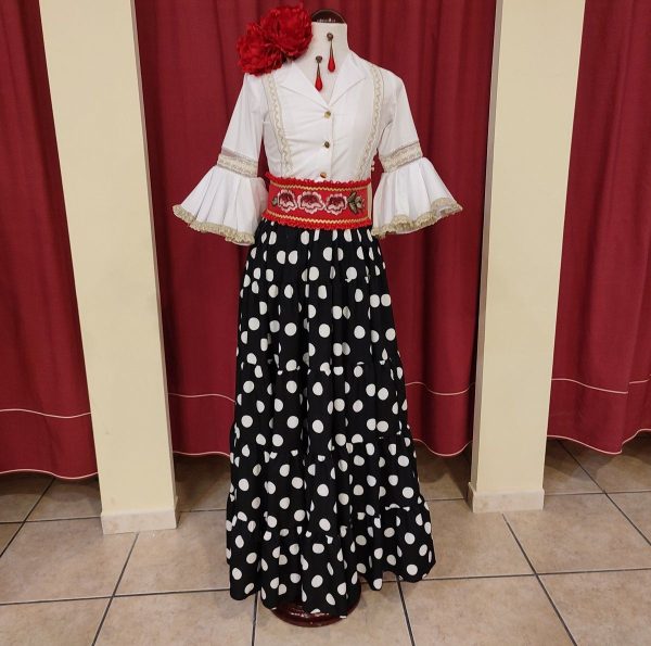 Falda Modelo CANASTERA (Talla 40) Negro Lunar Medio Blanco - Imagen 2