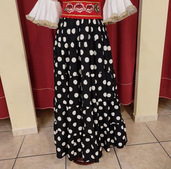 Falda Modelo CANASTERA (Talla 40) Negro Lunar Medio Blanco