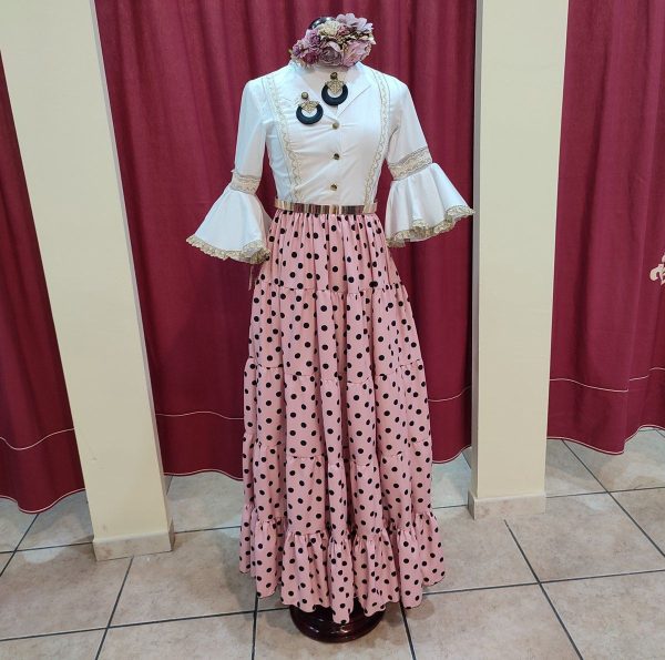 Falda Modelo CANASTERA (Talla 40) Rosa BB Lunar Negro - Imagen 2