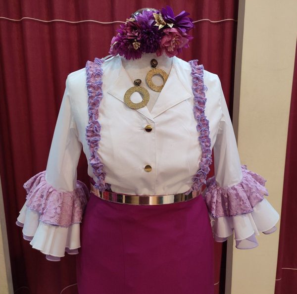 Camisa Modelo CARLA (XL) Blanca-Malva