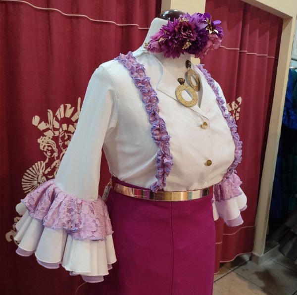 Camisa Modelo CARLA (XL) Blanca-Malva - Imagen 8