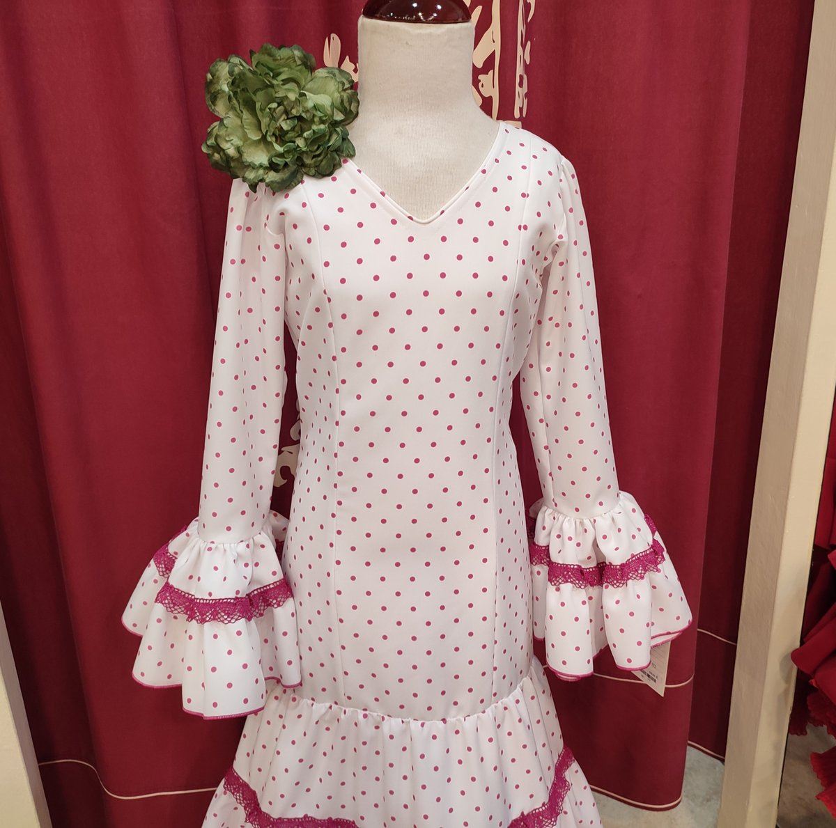 Vestido Flamenca Niña DELICIA Blanco Lunar Buganvilla - Imagen 4