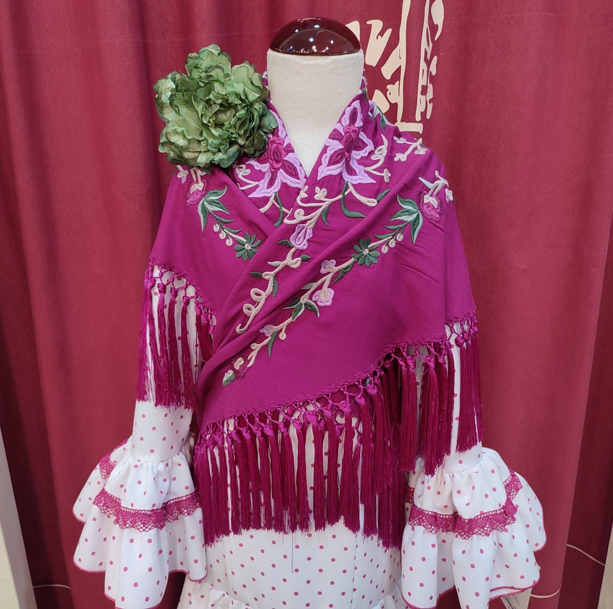 Vestido Flamenca Niña DELICIA Blanco Lunar Buganvilla - Imagen 2