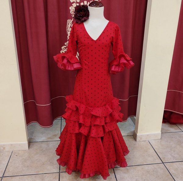 Vestido Flamenca Niña NACAR Rojo Lunar Granate - Imagen 3