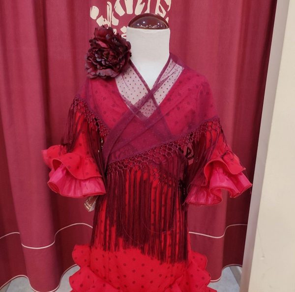 Vestido Flamenca Niña NACAR Rojo Lunar Granate - Imagen 2