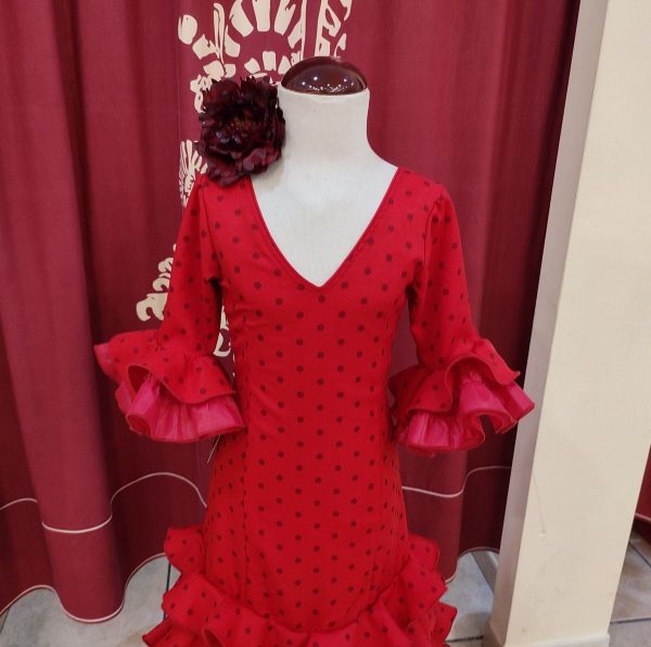 Vestido Flamenca Niña NACAR Rojo Lunar Granate - Imagen 4