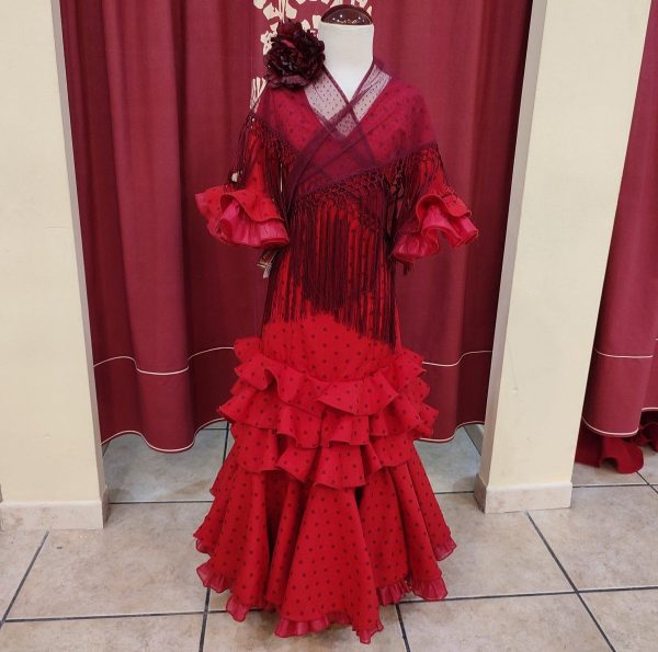 Vestido Flamenca Niña NACAR Rojo Lunar Granate