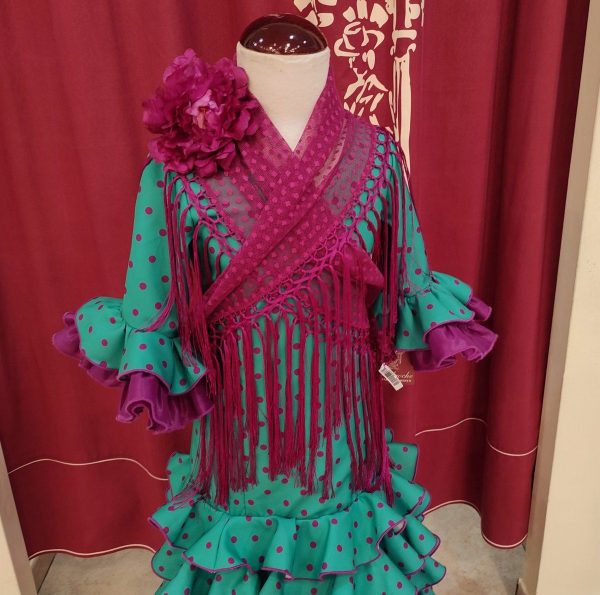 Vestido Flamenca Niña NACAR Verde Lunar Buganvilla - Imagen 2