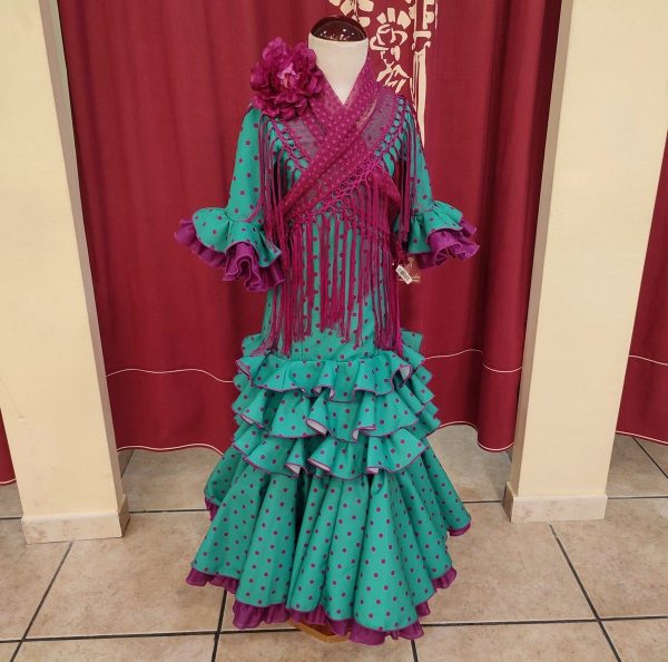 Vestido Flamenca Niña NACAR Verde Lunar Buganvilla