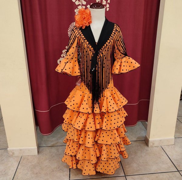 Vestido Flamenca Niña CRISTINA Mandarina Lunar Negro