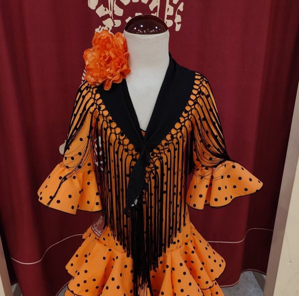 Vestido Flamenca Niña CRISTINA Mandarina Lunar Negro - Imagen 2