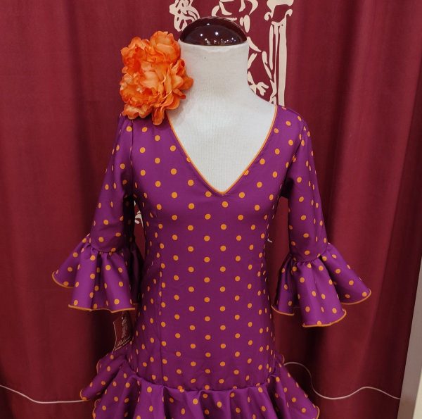 Vestido Flamenca Niña CRISTINA Buganvilla Lunar Naranja - Imagen 4