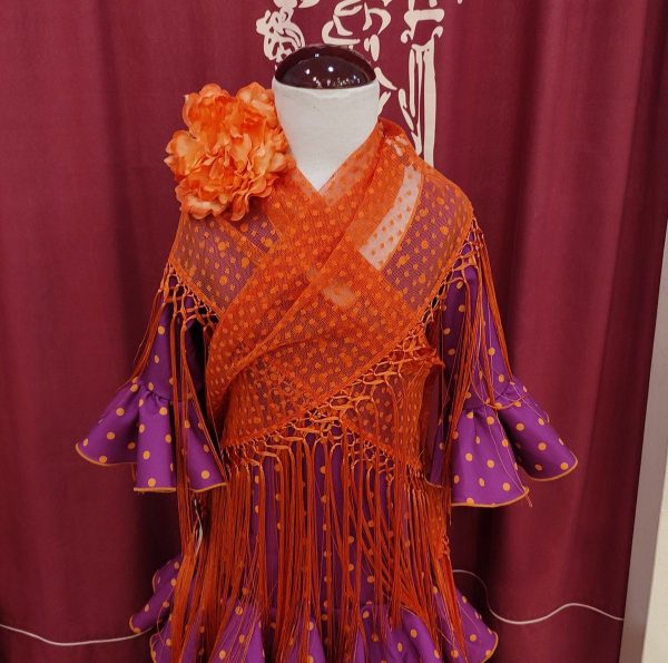 Vestido Flamenca Niña CRISTINA Buganvilla Lunar Naranja - Imagen 2