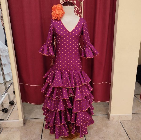 Vestido Flamenca Niña CRISTINA Buganvilla Lunar Naranja - Imagen 3