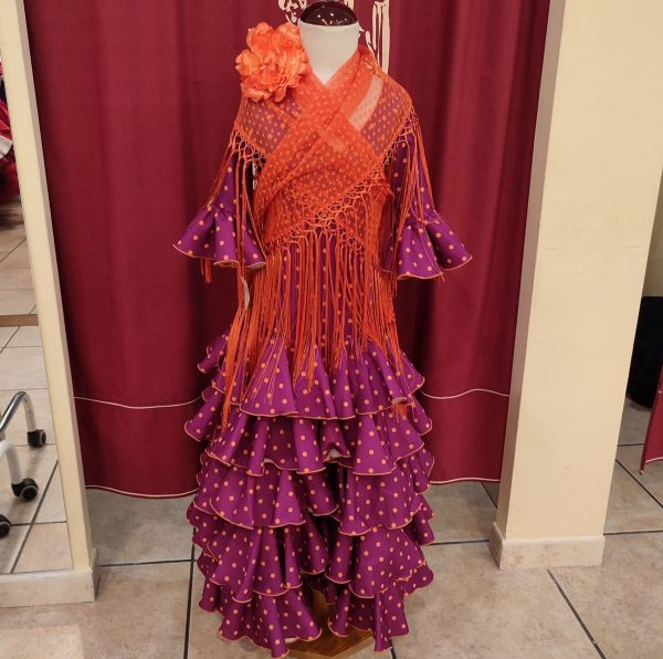Vestido Flamenca Niña CRISTINA Buganvilla Lunar Naranja