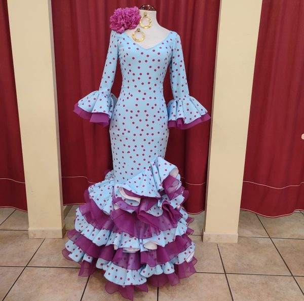 Vestido Flamenca PEDROCHE Celeste Lunar Buganvilla - Imagen 3