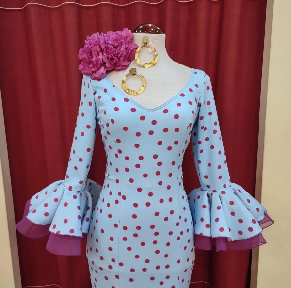 Vestido Flamenca PEDROCHE Celeste Lunar Buganvilla - Imagen 4