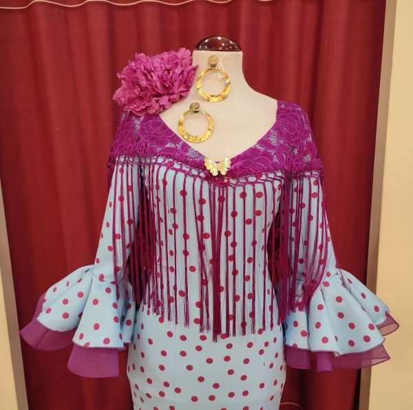 Vestido Flamenca PEDROCHE Celeste Lunar Buganvilla - Imagen 2