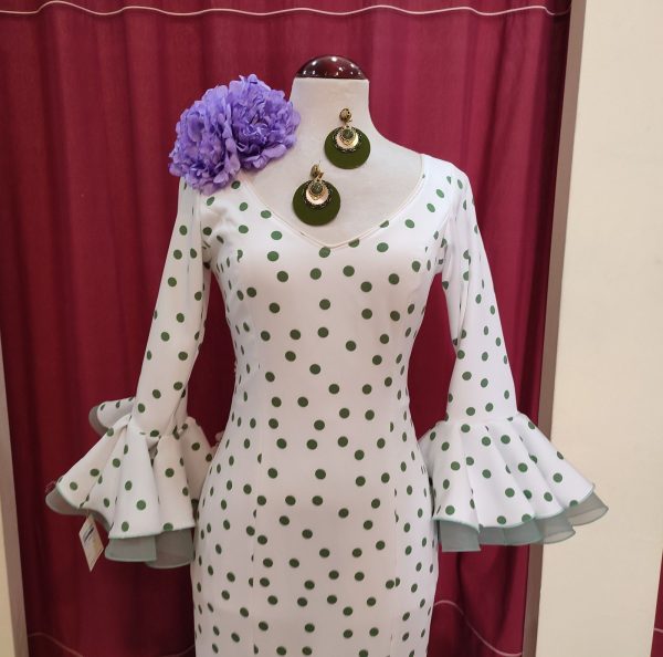 Vestido Flamenca PEDROCHE Blanco Lunar Verde Palido - Imagen 4