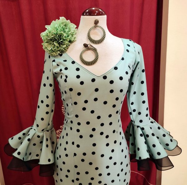 Vestido Flamenca PEDROCHE Verde Palido Lunar Negro - Imagen 4