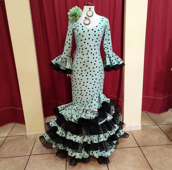 Vestido Flamenca PEDROCHE Verde Palido Lunar Negro - Imagen 3