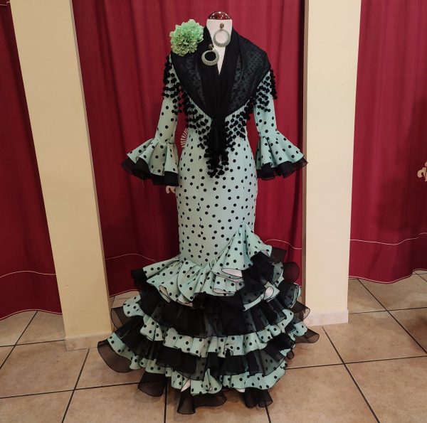 Vestido Flamenca PEDROCHE Verde Palido Lunar Negro